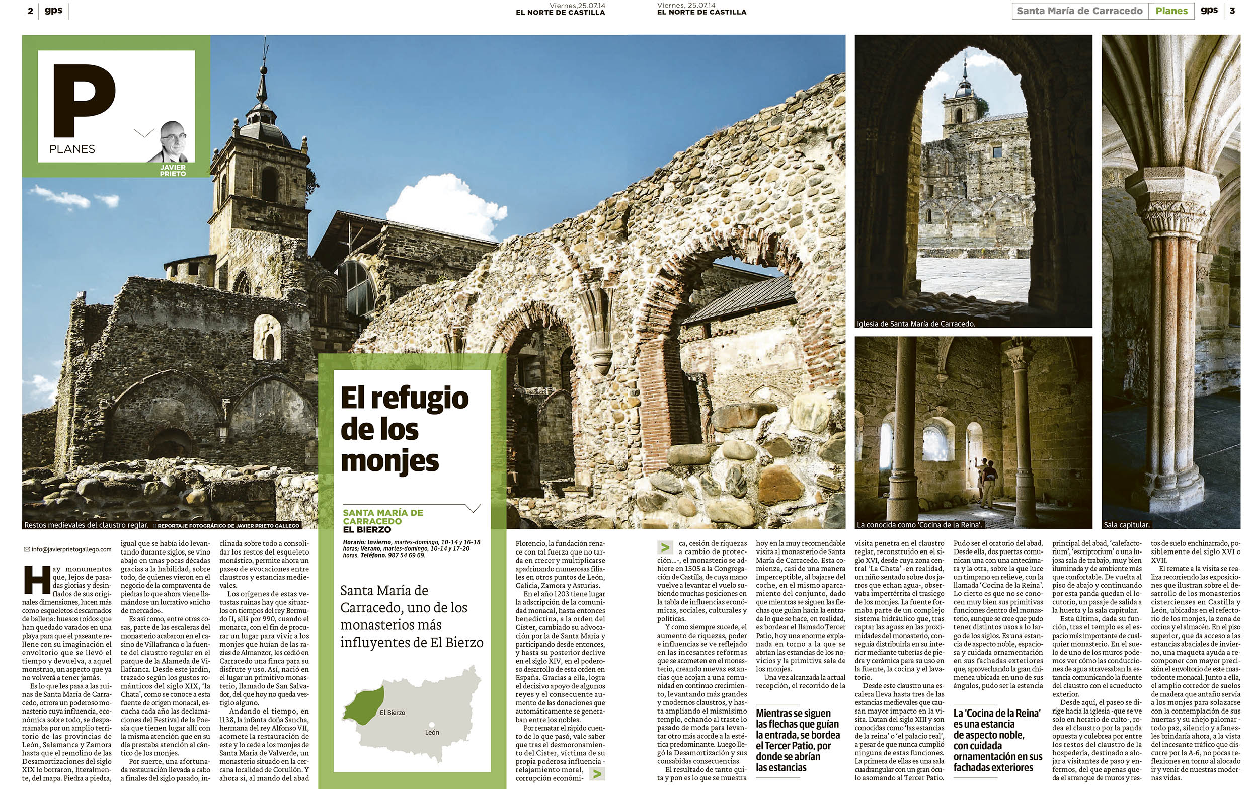 Reportaje publicado sobre Santa María de Carraedo publicado por Javier Prieto Gallego en el periódico EL NORTE DE CASTILLA.