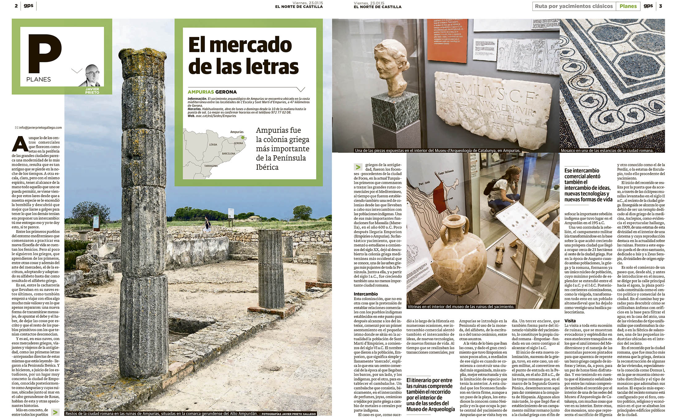 Reportaje sobre el yacimiento de Ampurias publicado en EL NORTE DE CASTILLA  por Javier Prieto Gallego.