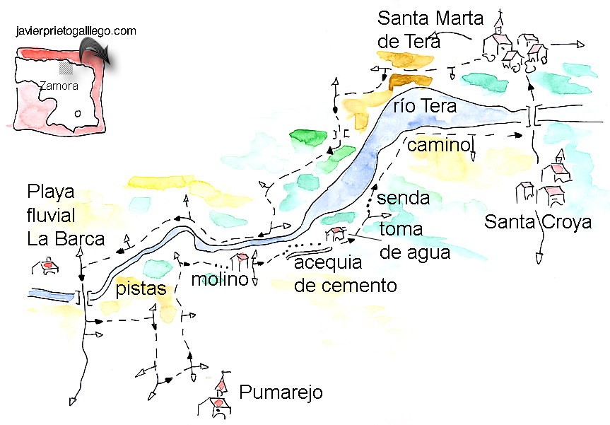 Croquis del paseo por las orillas del Tera, entre Santa Marta y Pumarejos.
