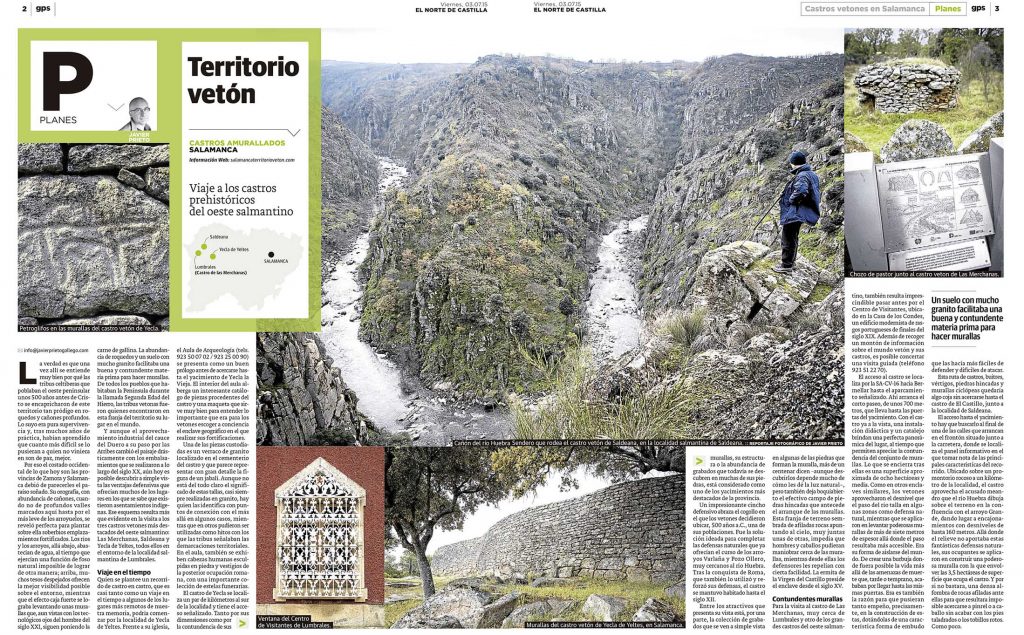 Territorio vetón. Reportaje sobre los castros salmantinos de esta etnia en el oeste salmantino publicado por Javier Prieto Gallego en EL NORTE DE CASTILLA.