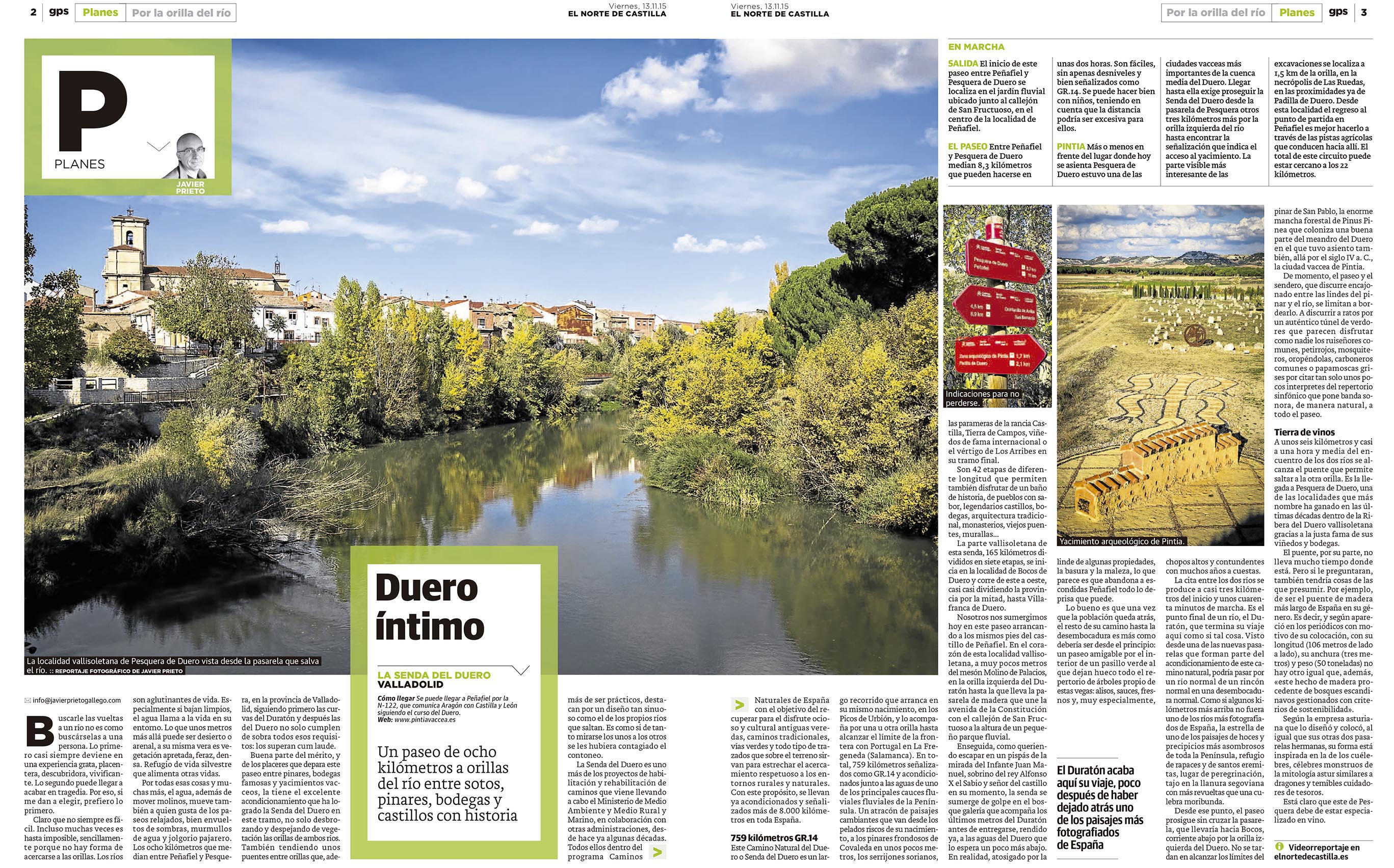 El GR14 entre Peñafiel y Pesquera de Duero. Reportaje publicado por Javier Prieto Gallego en el periódico EL NORTE DE CASTILLA.