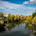Localidad de Pesquera de Duero desde la pasarela que salva el río Duero en el sendero GR.14. Ribera del Duero. Valladolid. Castilla y León. España © Javier Prieto Gallego;